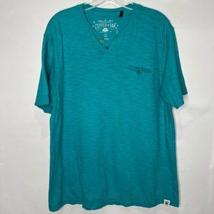 Copper & Oak Women’s Top sz Lg Turquoise Blue Henley Short Sleeve Pocket T-Shirt